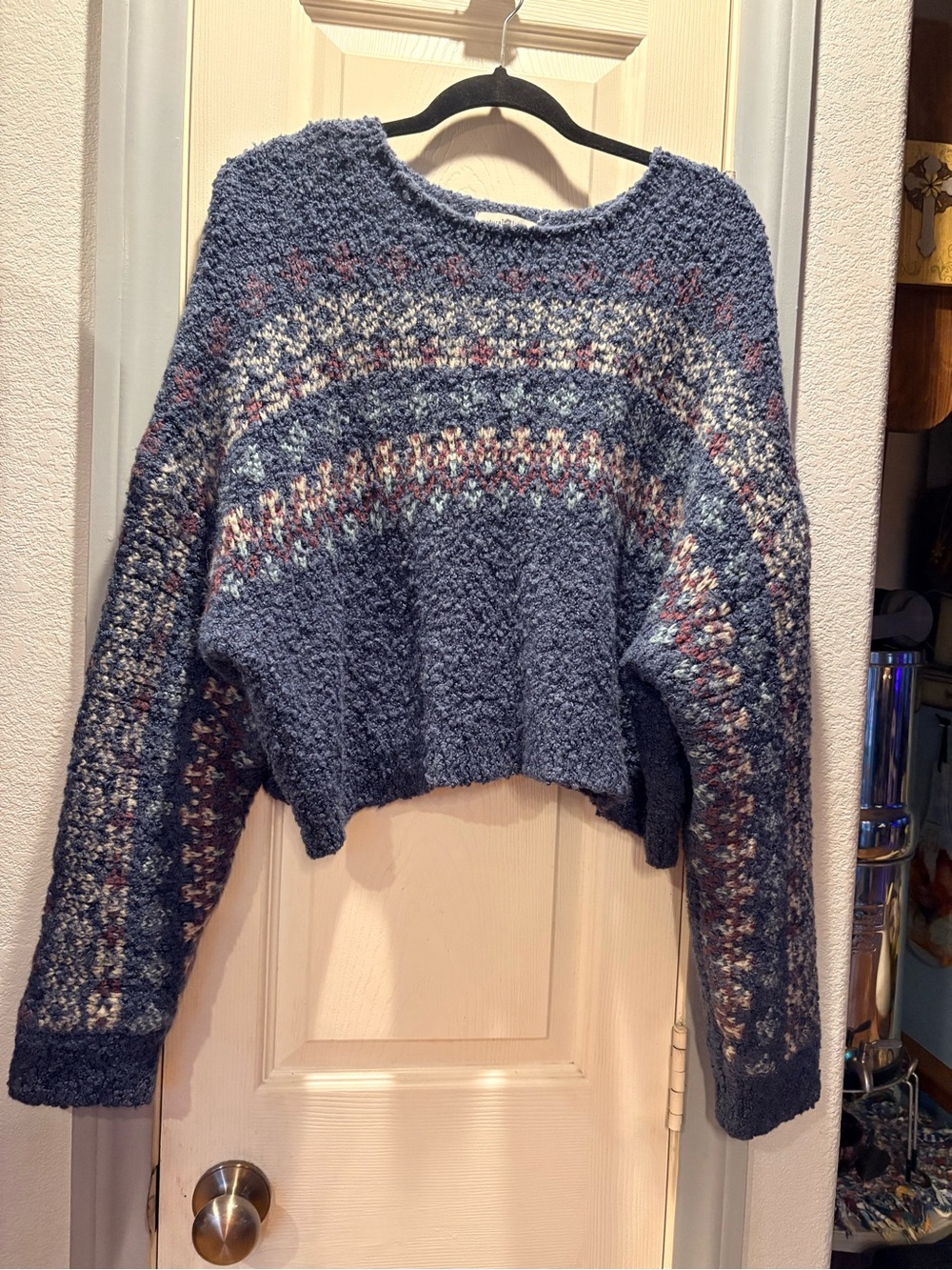 NATURAL LIFE Blue Fair Isle Textured Crew Sweater